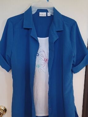 Kim Rogers Royal-Blue Short Sleeve Button Down Shirt